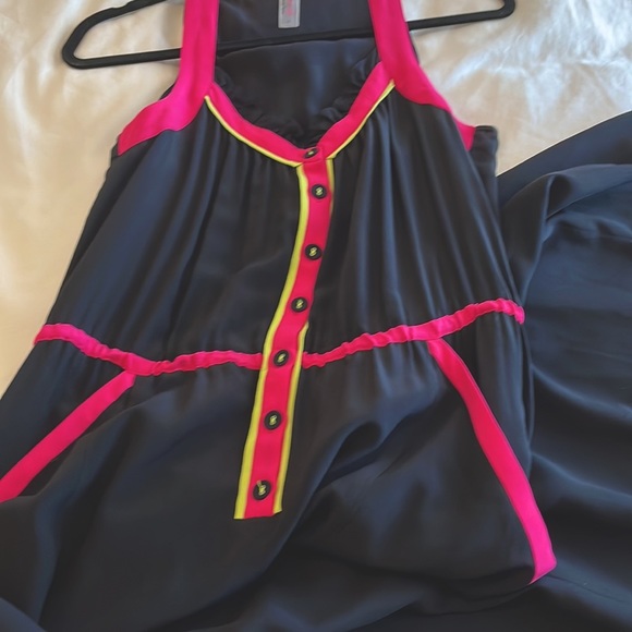 NANETTE Lepore (4) Silk Black Maxi Dress with Neon Pink & Lime Trim - Picture 9 of 9